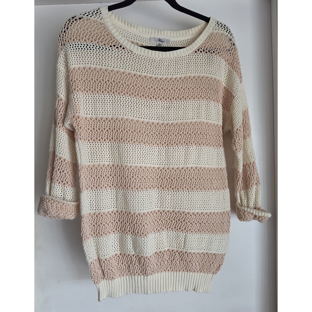 Mavi Women's Pullover Sweater S Cream Peach Striped Cotton Coastal Grandmother